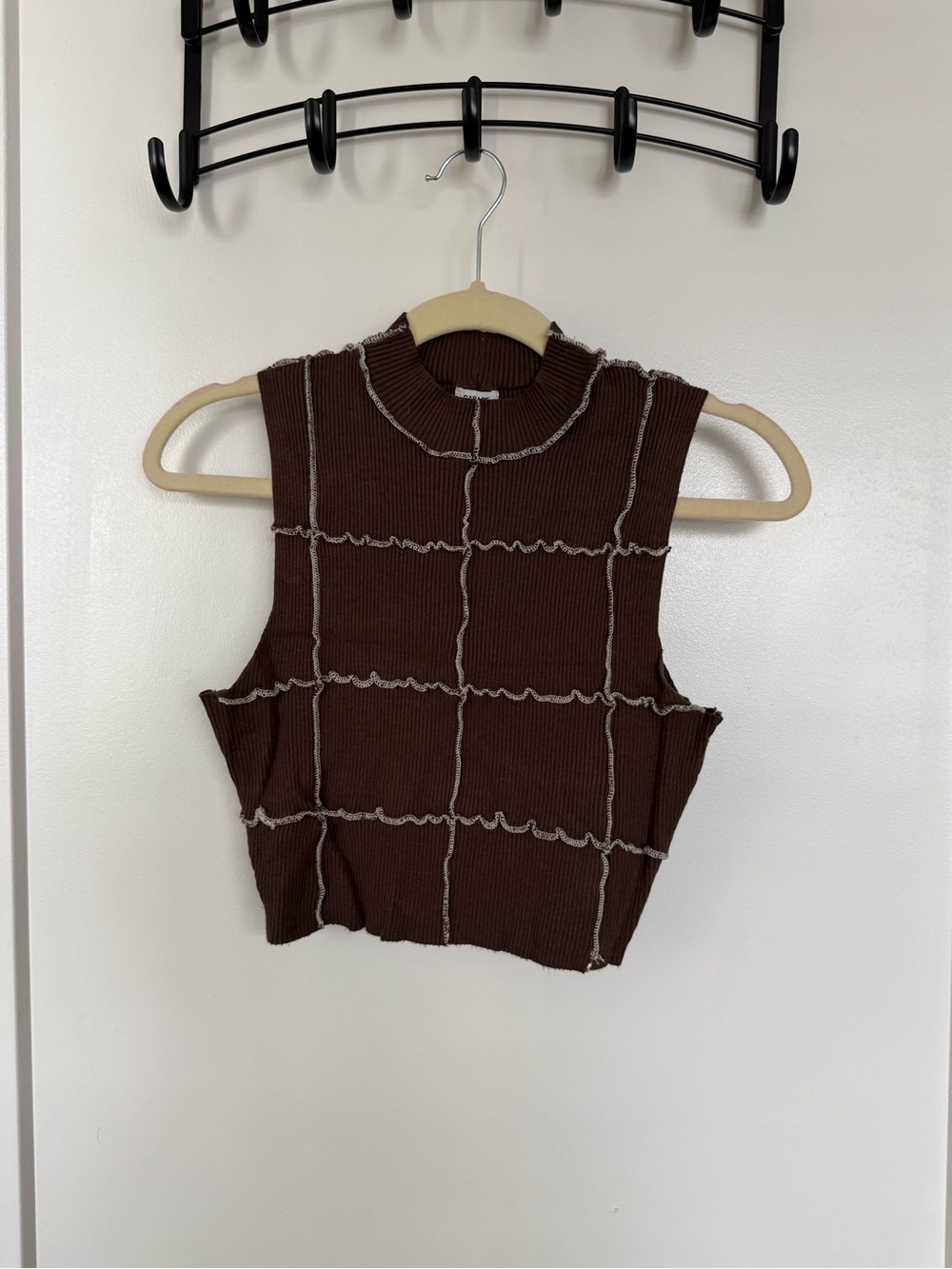 Garage Sleeveless Mock Neck Crop Top in Dark Brown